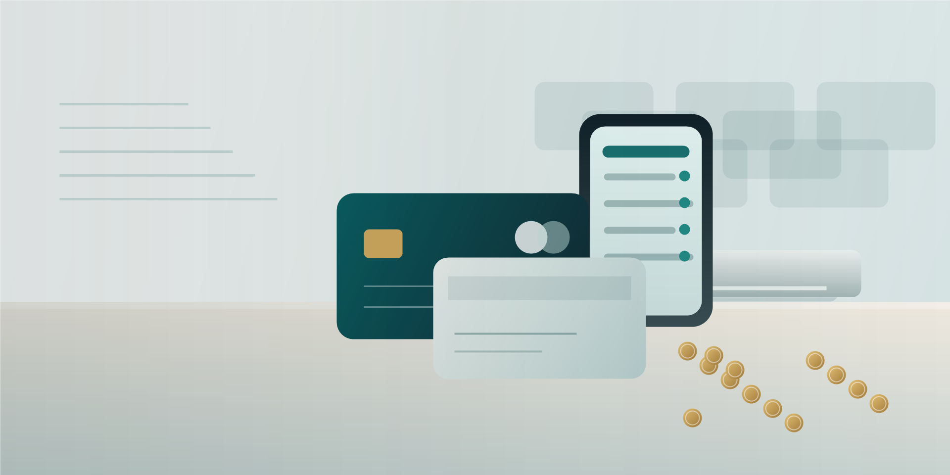 Illustration von Bankkarte, Smartphone und Kontoauszug fuer einen Girokonto-Vergleich