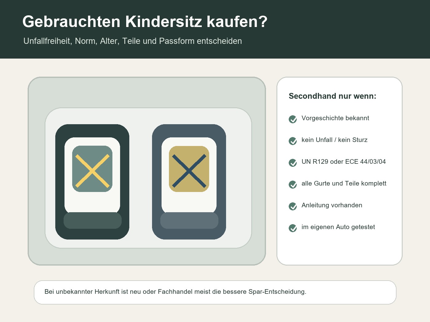 Gebrauchten Kindersitz kaufen: Unfallfreiheit, Norm und Einbau richtig prüfen